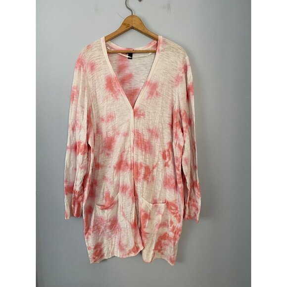 Torrid Womens Tie-Dye Cardigan Sweater Size 4 Pink & White 80% Cotton 20% Rayon - Picture 1 of 8